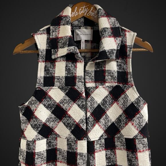 BCBGeneration Black White Red Longline Vest Small Sleeveless Jacket - Picture 2 of 9